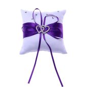 Purple Wedding Ring Pillow - 4x4 Inch Double Heart Bridal Ring Bearer Cushion & Accessories