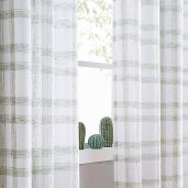 White Green Geometric Window Curtain Panel Pairs 54 Inch Long Rustic Farmhouse Style Semi Sheers for Living Room and Bedroom Sage White