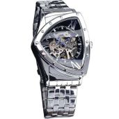 Luxury Men's Automatic Skeleton Watch - Waterproof Stainless Steel, Luminous Sports Design, Silver Band & Black Case