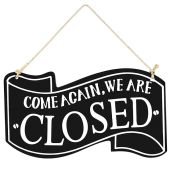 Wooden Double-Sided Open/Closed Signs for Stores & Homes - Stylish Black Design