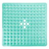 Yimobra Non-Slip Shower Stall Mat 21x21 Inch - Soft, Suction Cup Bath Mat with Drain Holes, Machine Washable, Clear Green