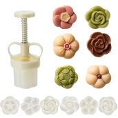 Ylskmu Cookie Stamp Set 6pcs Adjustable Thickness Moon Cake Mold for Mid Autumn Festival DIY Pastry Decoration Tool