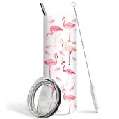 Cute Flamingo Tumbler with Lid and Straw 20 oz Insulated Coffee Travel Mug Perfect Flamingo Gifts for Women and Pink Flamingo Decor