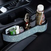 Car Seat Side Drop Organizer with Cup Holder & Charging Ports - Gap Filler for Driver & Passenger (Multicolor Diamonds)