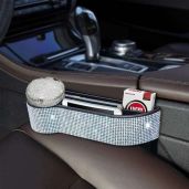 Car Seat Side Drop Organizer with Cup Holder & Charging Ports - Gap Filler for Driver Side (Multicolor Diamonds)