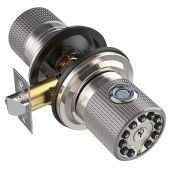 iuknob Fingerprint Door Knob Smart Biometric Digital Lock with Keypad Voice Navigation for Interior Doors Satin Nickel