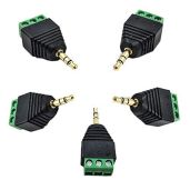 "5-Pack Kework 1/8" TRS Stereo AV Male to 3-Screw Terminal Female Adapter - AUX Balun Connector Converter"